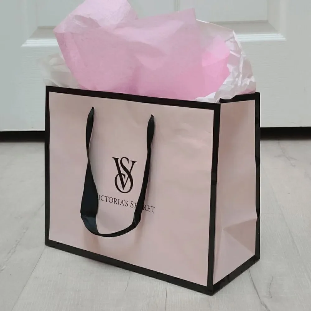 💗 VICTORIA'S SECRET Empty Paper Pink Shopping Gift Bag Cloth Handles w/Tissues